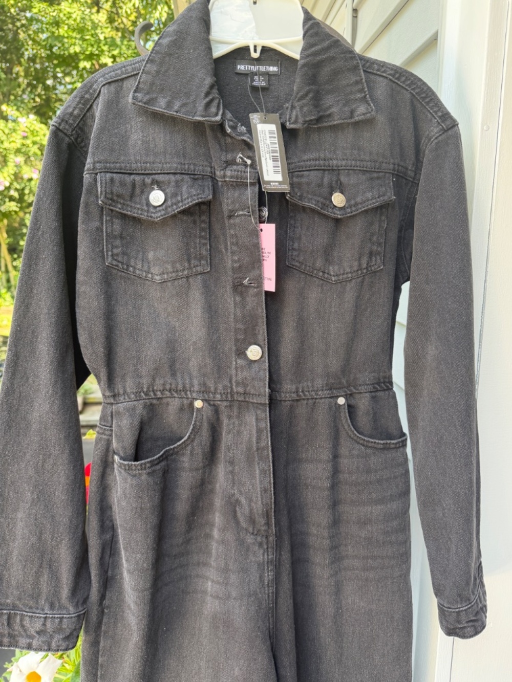 π€ NWT PrettyLittleThing SHAPE Washed Black Rigid Denim Jumpsuit Size 2π€